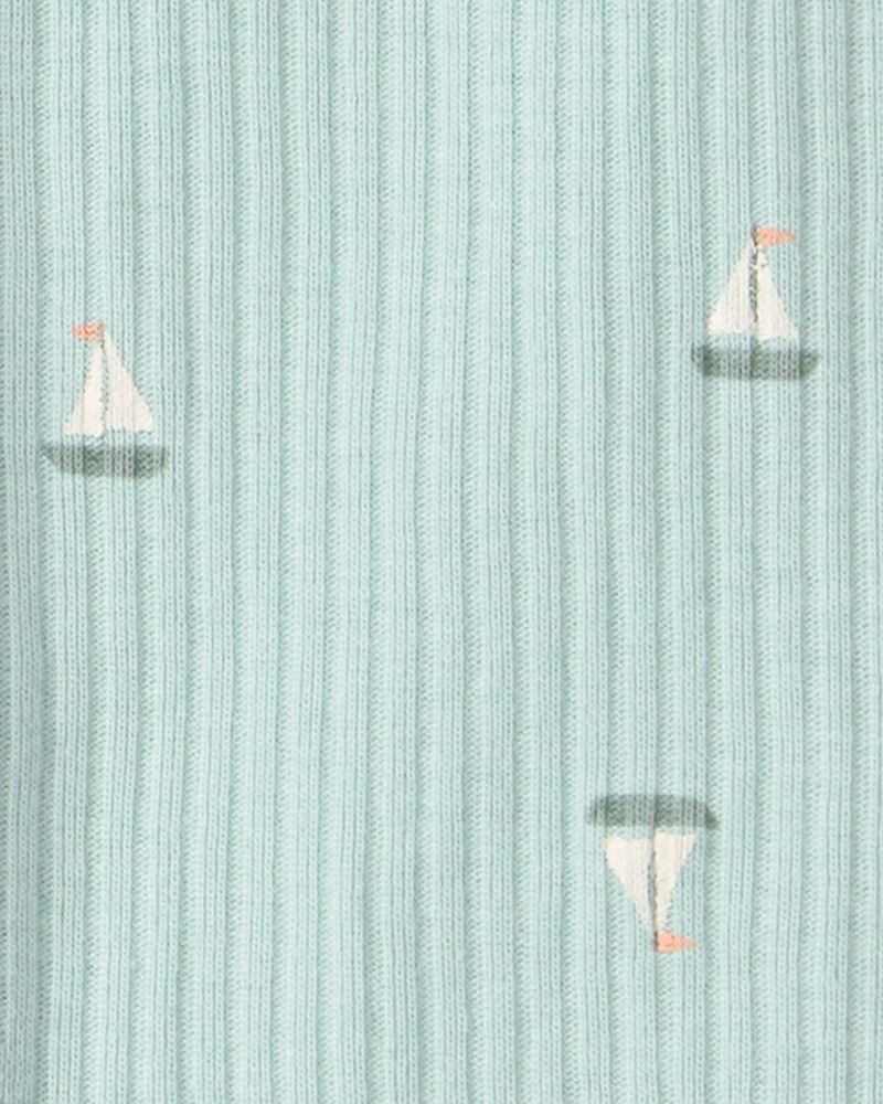 B&eacute;b&eacute; gar&ccedil;on - Grenouill&egrave;re avec fermeture &agrave; glissi&egrave;re 2 sens, motif voilier - Vert, image 4 sur 4 diapositives
