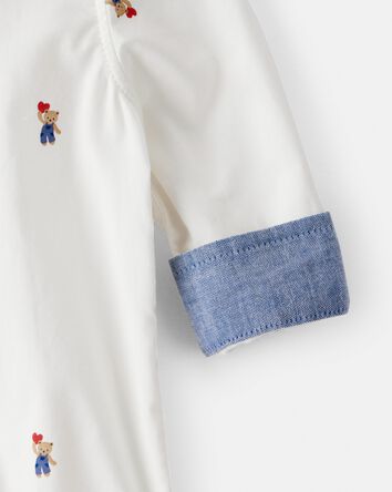 Baby Boy Bear Print Long-Sleeve Button-Down Bodysuit - White, 