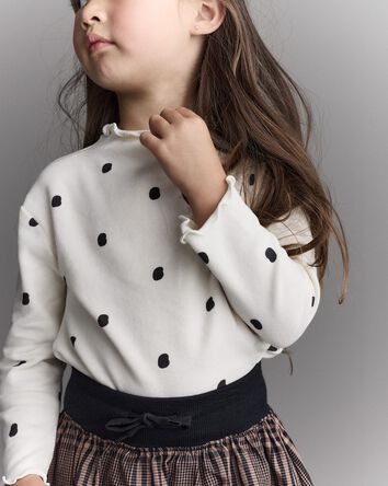 Toddler Girl Polka Dot Mock Neck Long-Sleeve Top - Ivory, 