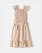 Girls Floral Smocked Midi Dress - Tan, image 2 of 4 slides