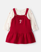 Baby Girl 2-Piece Candy Cane Print Long-Sleeve Top & Dress Set - Red, image 1 of 8 slides