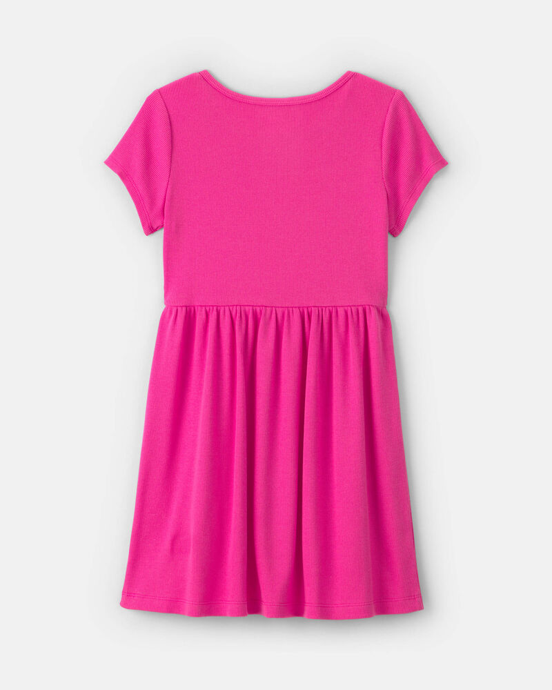 Filles - Robe manches courtes en tissu c&ocirc;tel&eacute; - Rose, image 2 sur 3 diapositives