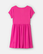 Filles - Robe manches courtes en tissu c&ocirc;tel&eacute; - Rose, image 2 sur 3 diapositives
