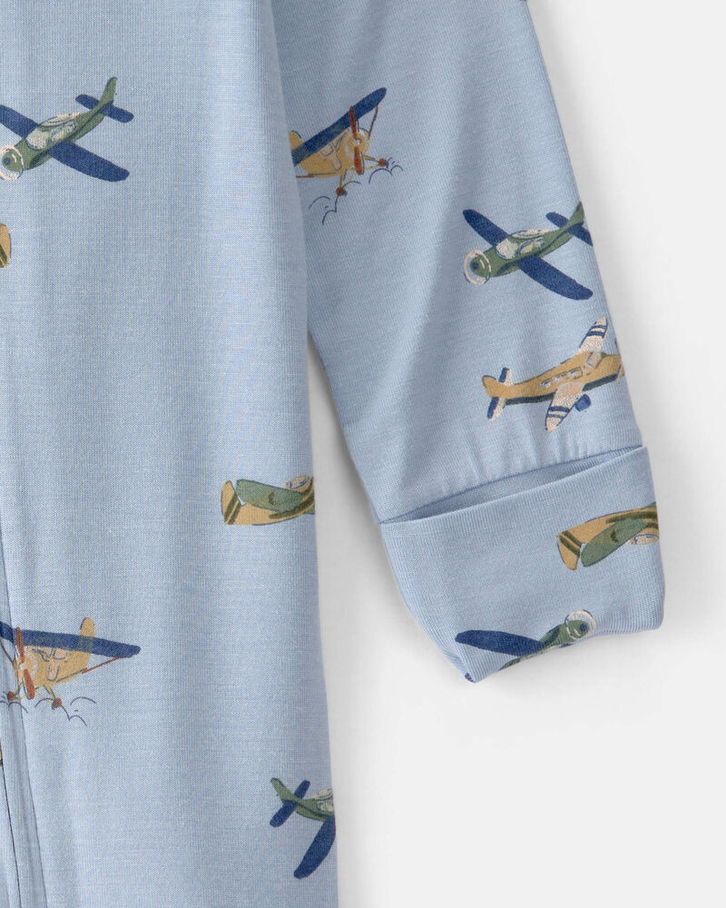 B&eacute;b&eacute; gar&ccedil;on - Grenouill&egrave;re PurelySoft avec fermeture &agrave; glissi&egrave;re 2 sens, motif avion - Bleu, image 5 sur 6 diapositives