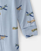 B&eacute;b&eacute; gar&ccedil;on - Grenouill&egrave;re PurelySoft avec fermeture &agrave; glissi&egrave;re 2 sens, motif avion - Bleu, image 5 sur 6 diapositives
