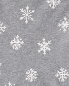 Girls Snowflake Print Cotton Long-Sleeve Dress - Grey, image 3 of 4 slides