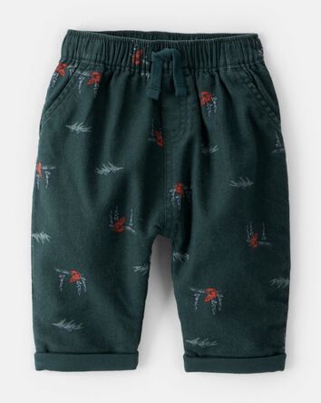 Baby Boy Woodland Fox Print Drawstring Pants - Green, 