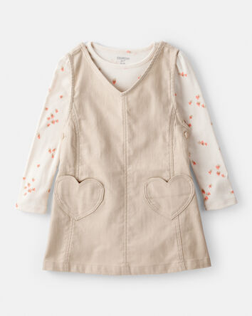 Tout-petit fille - Robe à 2 pièces à manches longues en coton imprimé cœur - Brun, 