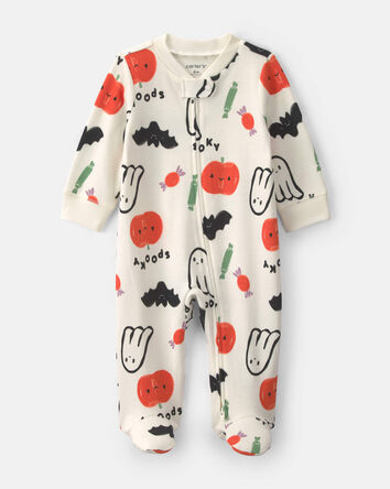 B&eacute;b&eacute; - Grenouill&egrave;re 100 % coton avec fermeture &agrave; glissi&egrave;re double sens &agrave; th&egrave;me d&rsquo;Halloween &ndash; Cr&egrave;me, 
