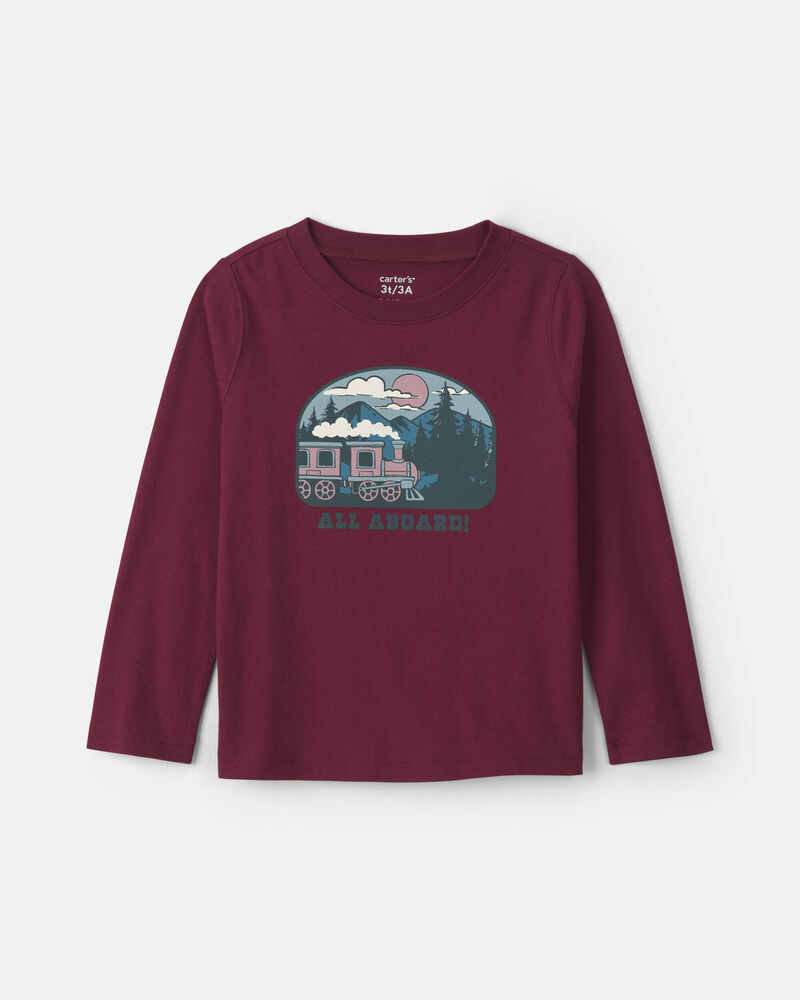 Tout-petit gar&ccedil;on - T-shirt manches longues &agrave; imprim&eacute; train &laquo;All Aboard&raquo; - Bourgogne, image 1 sur 2 diapositives