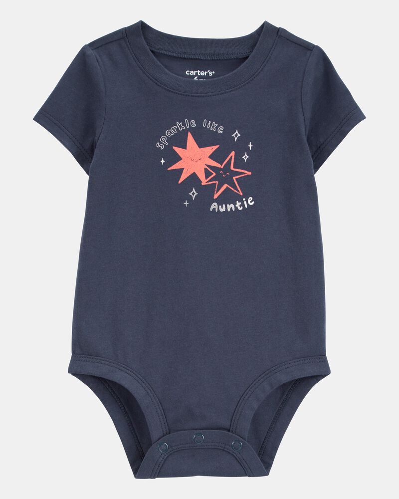 Baby Sparkle Like Auntie Short-Sleeve Bodysuit - Grey, image 1 of 3 slides