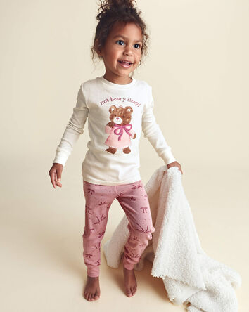 Toddler Girl 4-Piece Bear Varsity 100% Cotton Snug Fit Pyjama Set - Pink/Cream, 