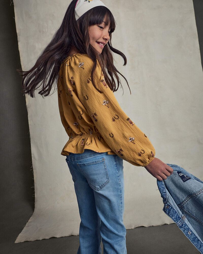 Filles - Jean en denim &agrave; jambe &eacute;vas&eacute; et motif floral &ndash; D&eacute;lav&eacute; clair, image 5 sur 7 diapositives