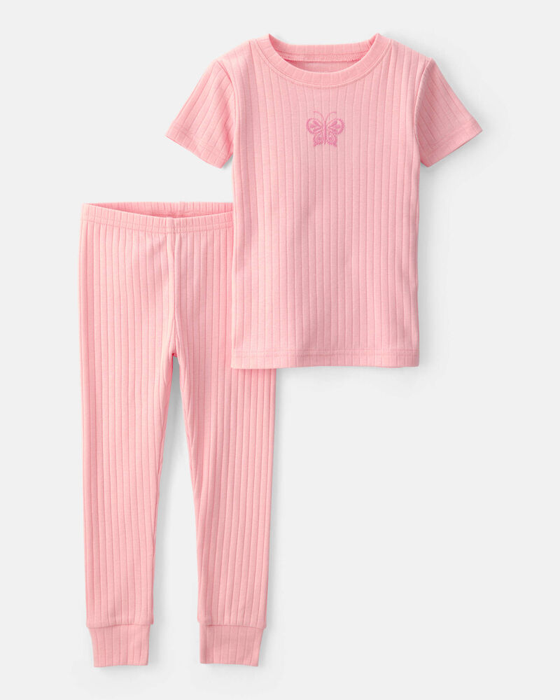 Toddler Girl Butterfly Rib Snug Fit 2-Piece Pyjama Set - Pink, image 1 of 5 slides