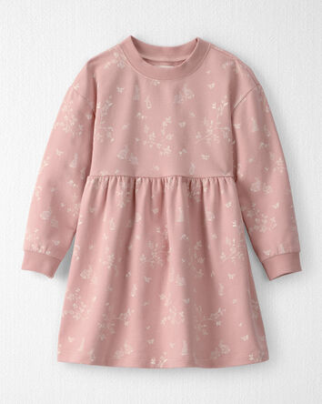 Toddler Girl Organic Cotton Dress in Pink Bunnies Print, 