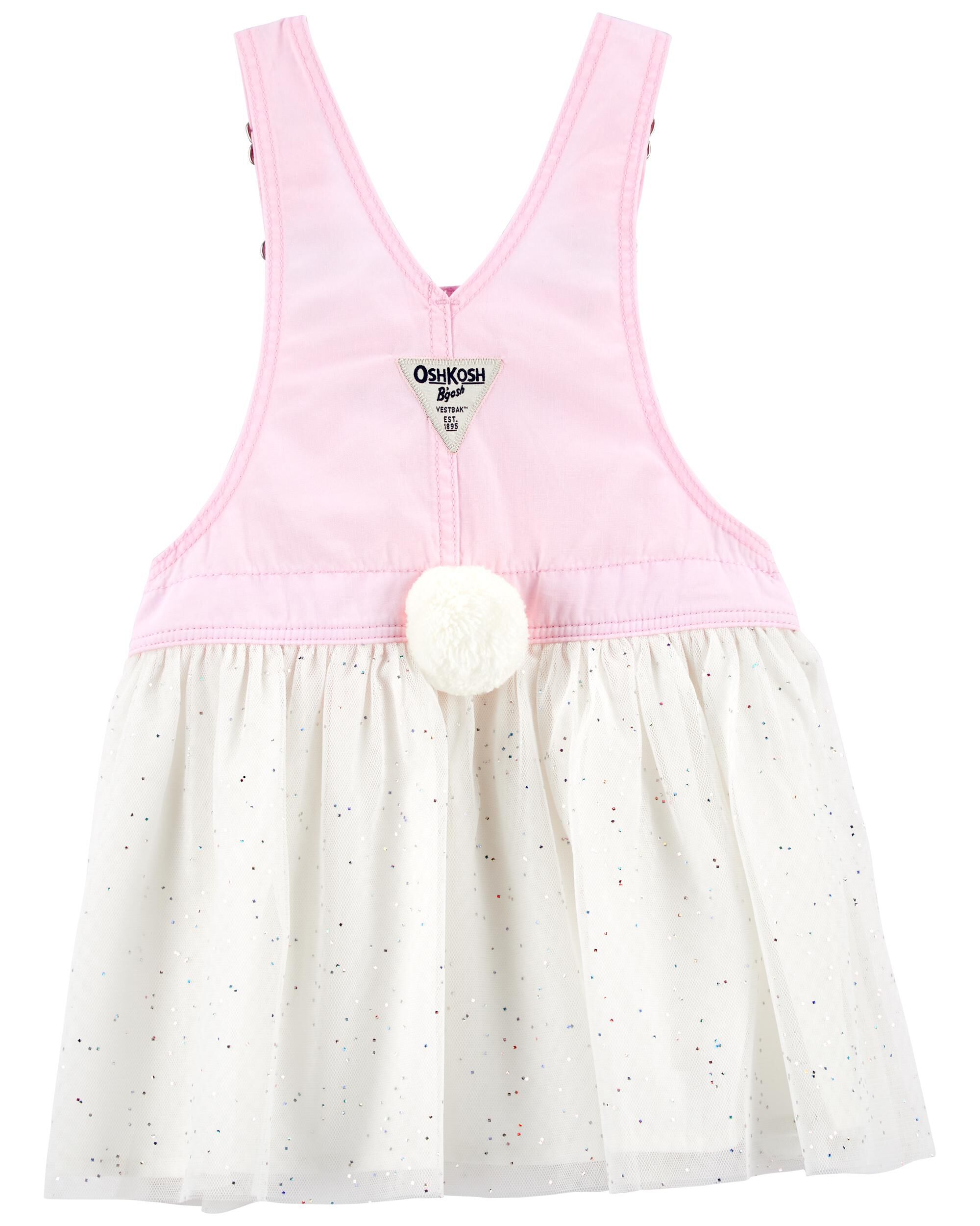 Pink White Denim Tulle Bunny Jumper Dress Carter s Oshkosh Canada