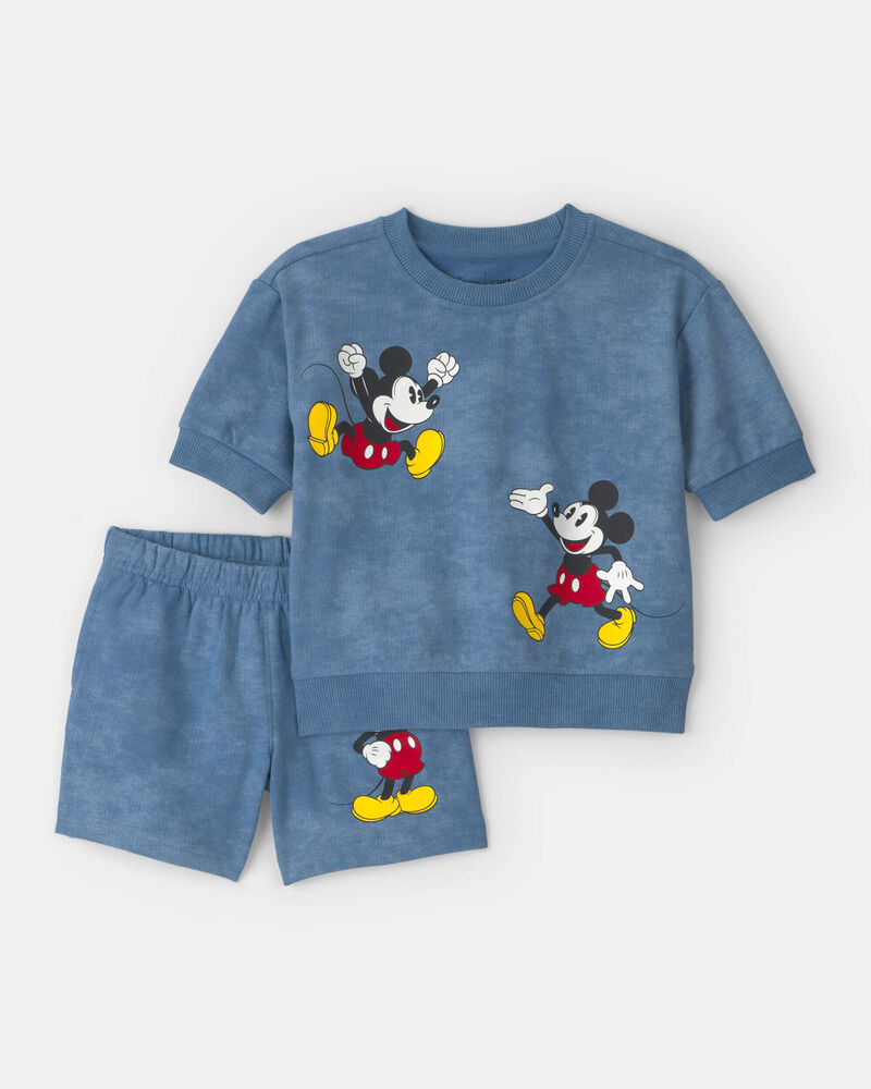 Baby 2-Piece Disney&copy; Mickey Mouse French Terry Top & Short Set - Blue, image 1 of 5 slides