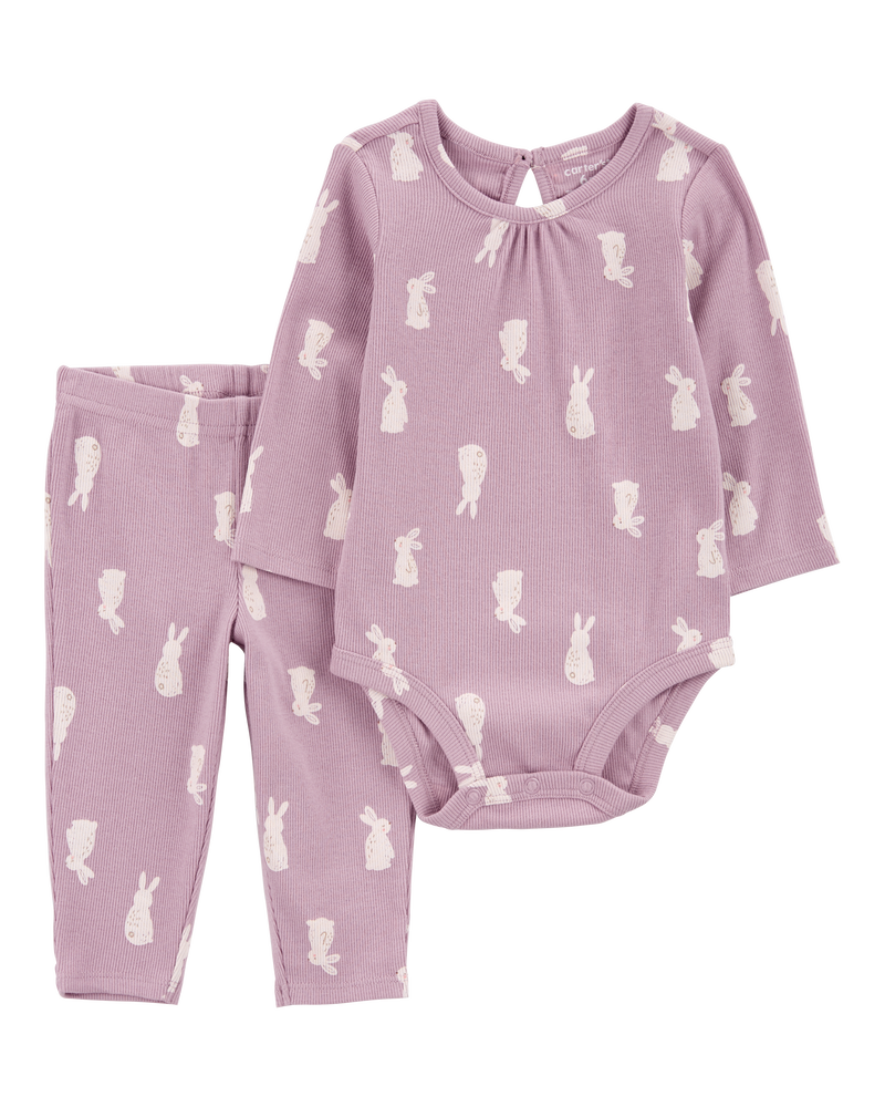 Baby 2-Piece Bunny Print Bodysuit Pant Set, image 1 of 4 slides