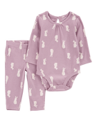 Baby 2-Piece Bunny Print Bodysuit Pant Set, image 1 of 4 slides