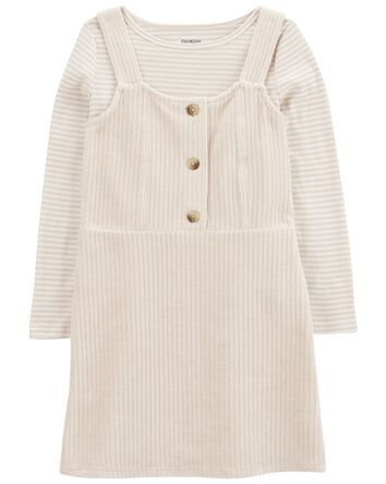 Kid Velour Long-Sleeve Dress Set - Cream, 