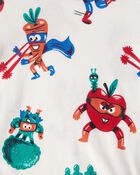 Toddler Veggies 100% Cotton Loose Fit 4-Piece Pyjamas - Blue/White, image 3 of 4 slides