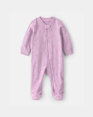 Baby Girl Bunny 100% Cotton 2-Way Zip Sleeper - Purple, 