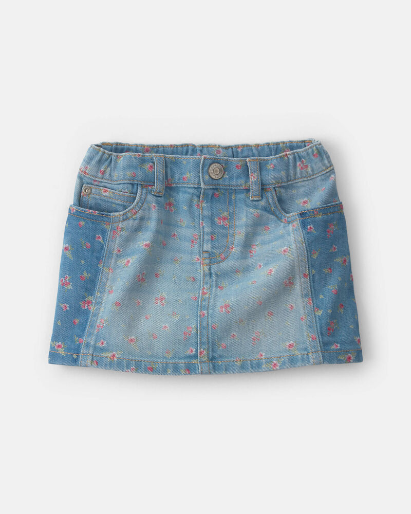 Toddler Girl Floral Denim Skirt - Light Wash, image 1 of 3 slides