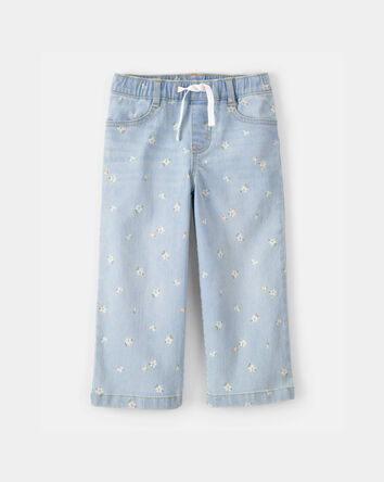 Toddler Girl Floral Drawstring Wide-Leg Jeans - Light Wash, 