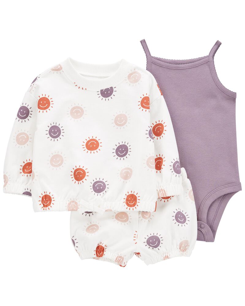 Baby Girl 3-Piece Smiley Face Shorts Set, image 1 of 4 slides