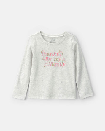 Toddler Girl 'Thankful For My Family' Long-Sleeve Graphic Tee - Grey, 