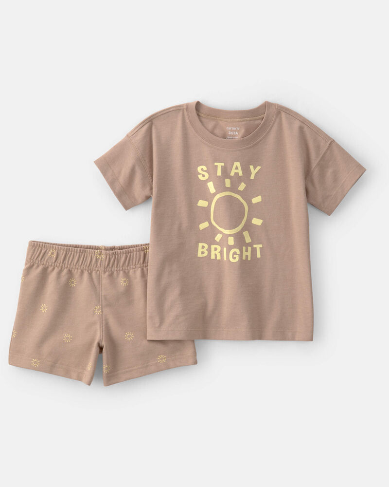 Toddler Boy 2-Piece 'Stay Bright' Top & Short Set - Brown, image 1 of 4 slides
