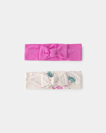Baby Girl Girl 2 Pack Flamingo Print Headwraps- Cream/Fuchsia, 