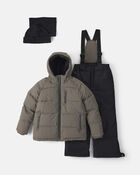 Boys 2 Piece Puffer Snowsuit- Taupe, image 1 of 13 slides