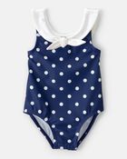 B&eacute;b&eacute; fille - Maillot de bain 1 pi&egrave;ce &agrave; pois - Bleu marine, image 1 sur 4 diapositives