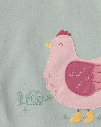B&eacute;b&eacute; fille - Pyjama ajust&eacute; 4 pi&egrave;ces en 100 % coton &agrave; motif poulet campagnard - Bleu/Cr&egrave;me, 