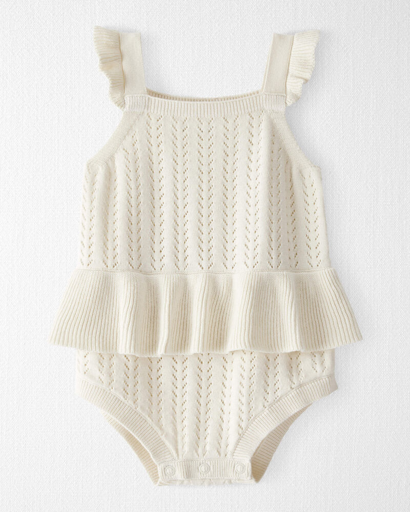 Baby Girl Organic Cotton Pointelle Bubble in Cream, image 1 of 4 slides