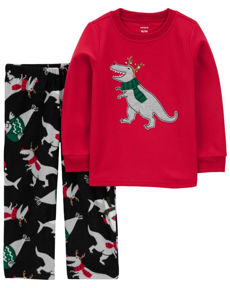 Toddler 2-Piece Dino Christmas Fleece Pyjamas, image 1 of 3 slides