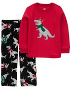 Toddler 2-Piece Dino Christmas Fleece Pyjamas, image 1 of 3 slides
