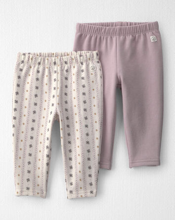 B&eacute;b&eacute; fille - Emballage 2 leggings en molleton recycl&eacute; faits avec du coton biologique, 