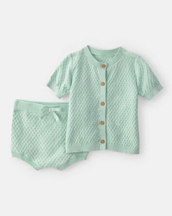 Baby Girl 2-Piece Crochet Top & Short Set - Green, 