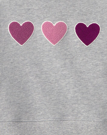 Girls Heart French Terry Long-Sleeve Pullover Sweatshirt - Grey, 