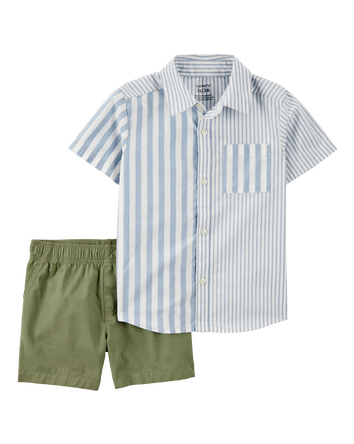 Toddler 2-Piece Striped Button-Front Shirt & Short Set, 