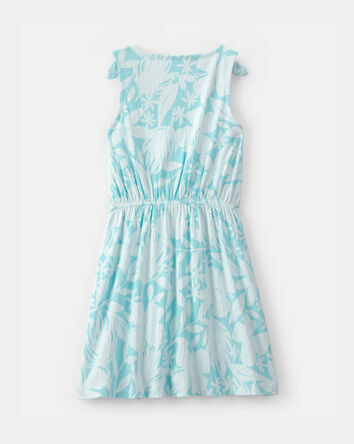Girls Tropical Floral Tank Dress - Blue, 