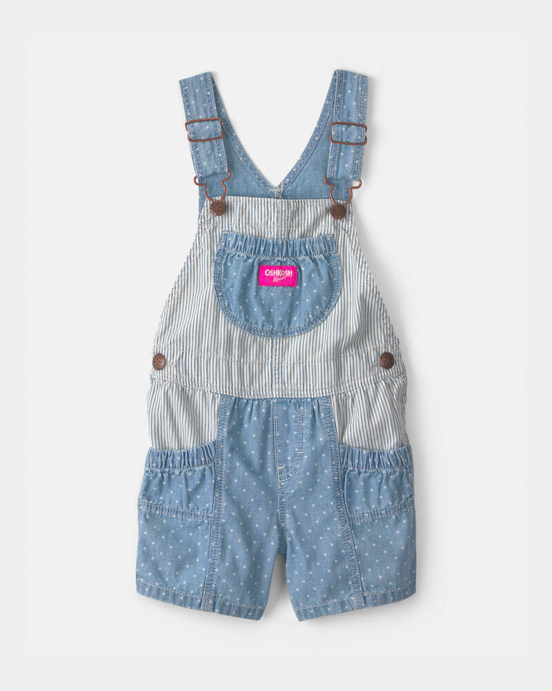 Toddler Hickory Stripe & Dots Shortall - Blue, image 1 of 7 slides