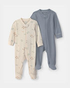 Baby Boy 2-Pack Safari Snug Fit Sleepers - Blue/Ivory, image 1 of 4 slides