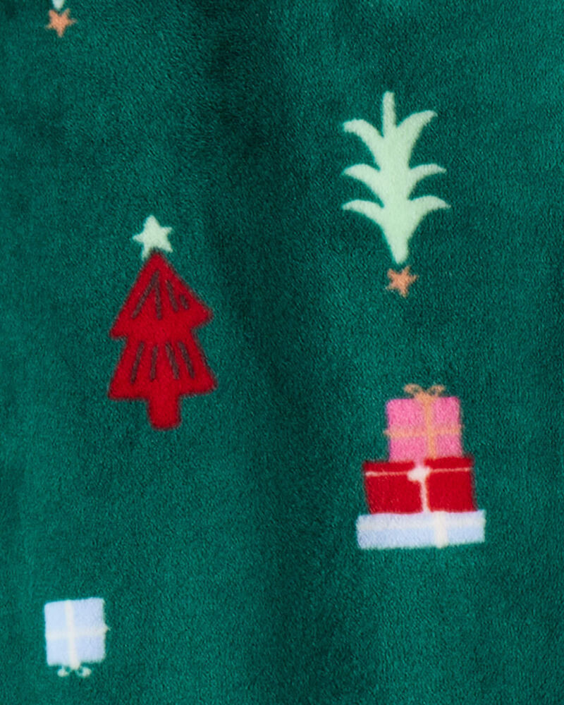 Toddler Christmas Tree Print Velour Long-Sleeve Loose Fit 1-Piece pyjamas - Green, image 2 of 3 slides