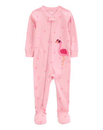 Baby Flamingo Print Snug Fit Cotton 1-Piece Pyjamas, 