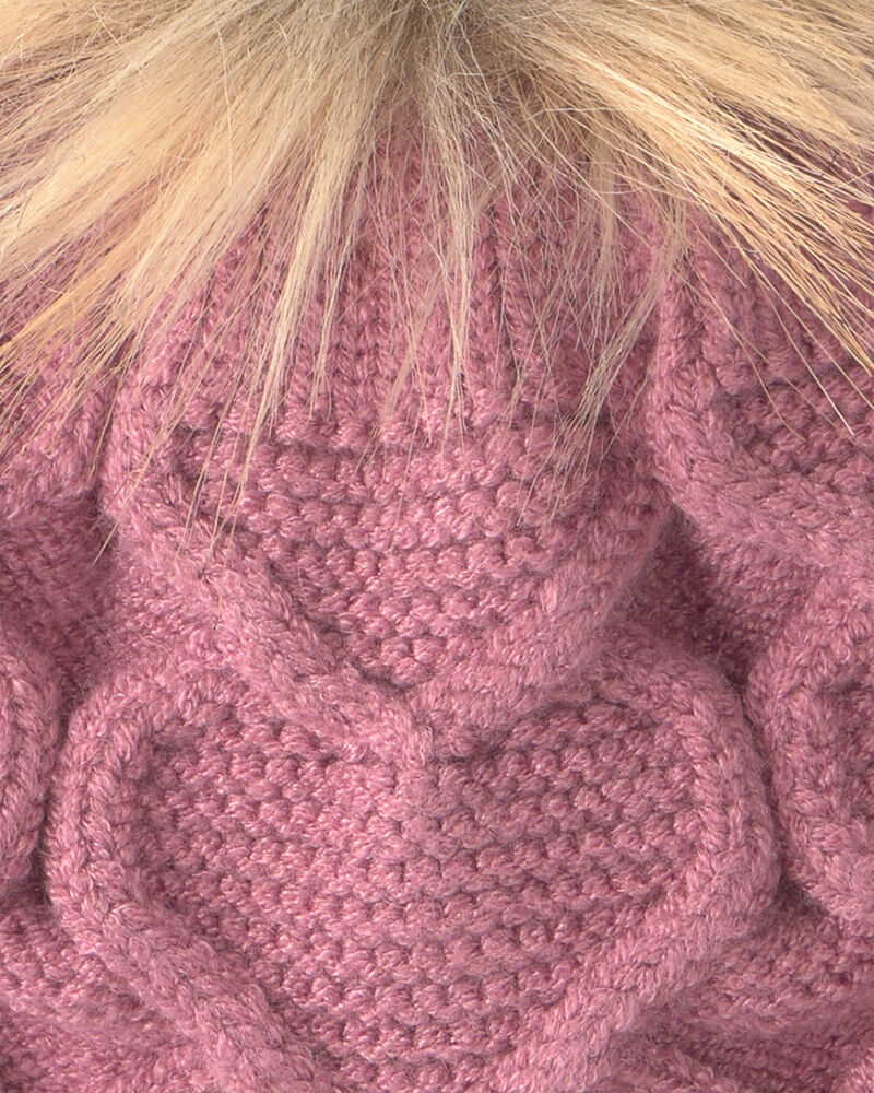 Tout-petit fille - Tuque &agrave; points torsad&eacute;s et c&oelig;urs Kombi - Ros&eacute;, image 3 sur 3 diapositives