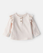 Baby Girl Striped Flutter-Sleeve Long-Sleeve Top - Pink/Cream, image 1 of 4 slides