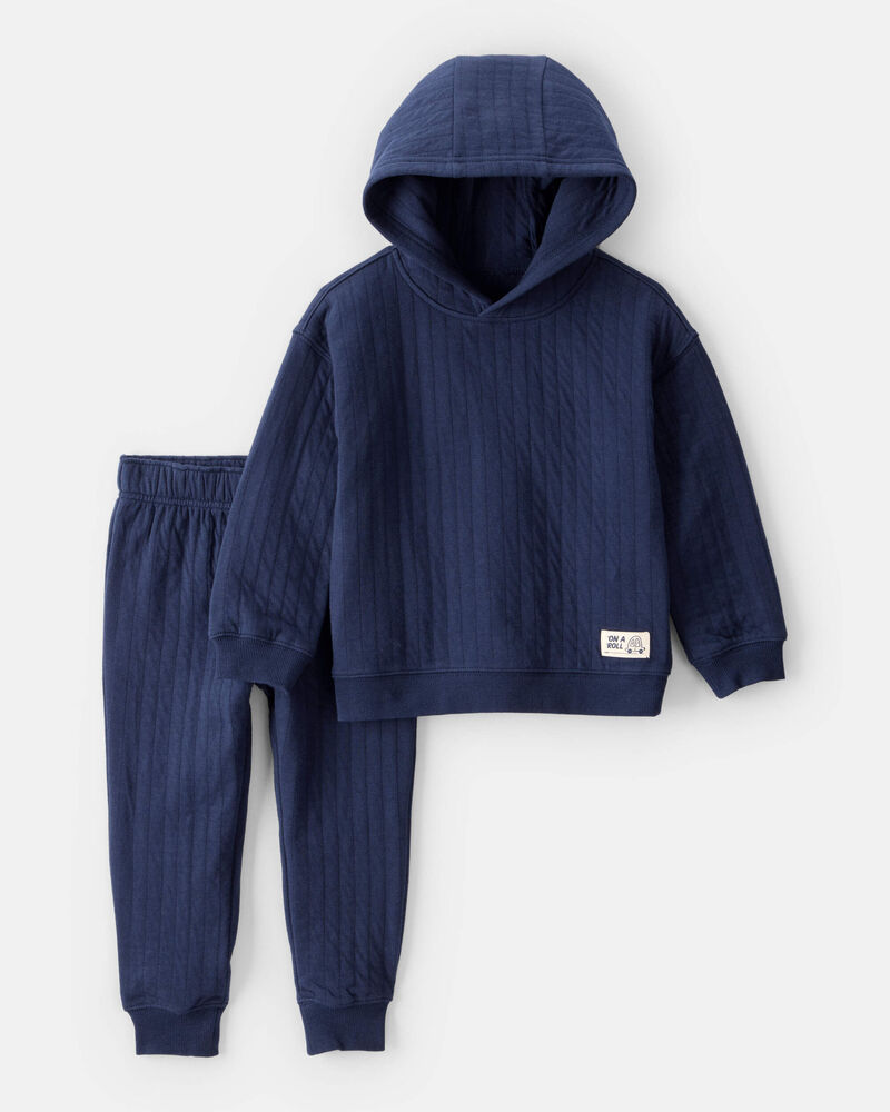 Toddler Boy 2-Piece Hooded Tee & Pant Set - Navy, image 1 of 3 slides